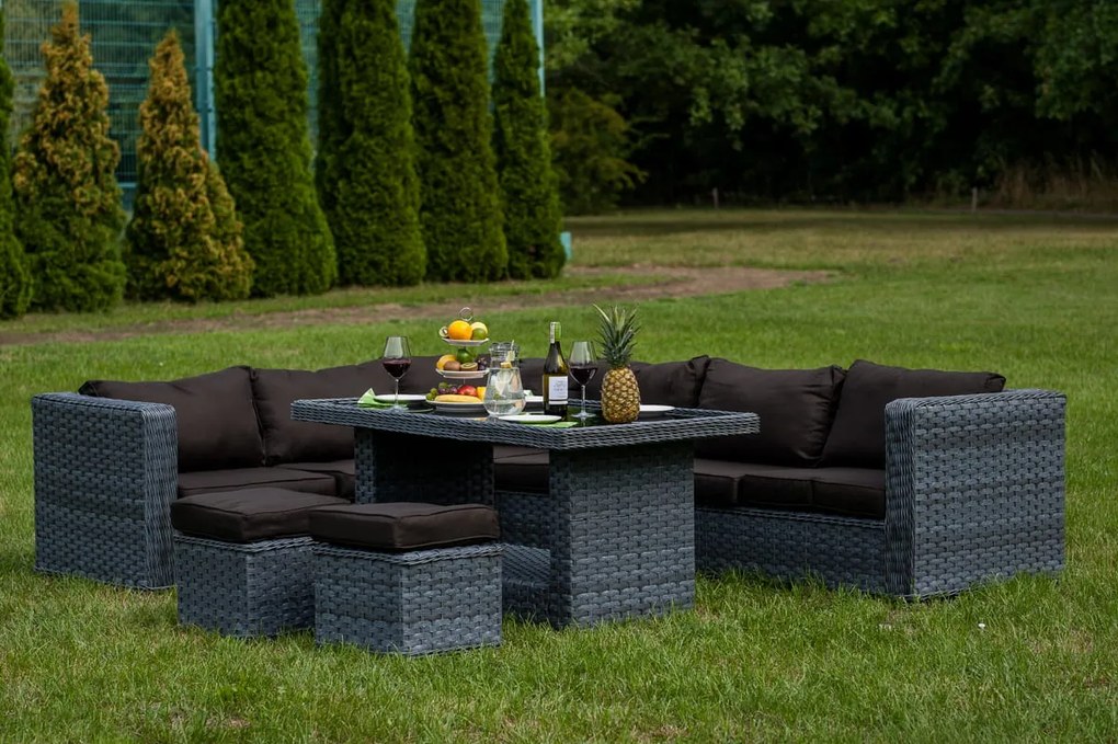 ZÁHRADNÝ SET MAESTOSO ŠEDÝ 288 x 223 cm + STÔL + 2 x TABURET