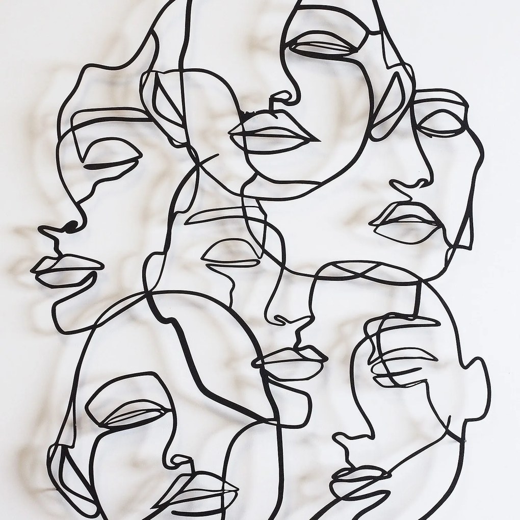 Nástenná kovová dekorácia Tvár Líniové umenie čierna