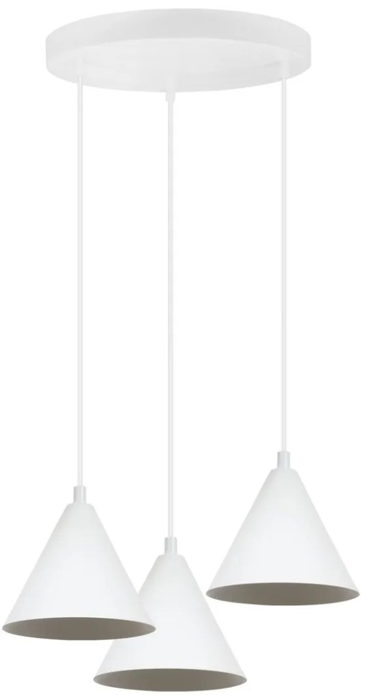 Závesné svietidlo Soho, 3x biele kovové tienidlo, (fi 14cm), o