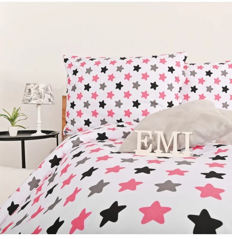Obliečky bavlnené Hviezdičky ružové EMI, Detský set 90x130 + 45x65