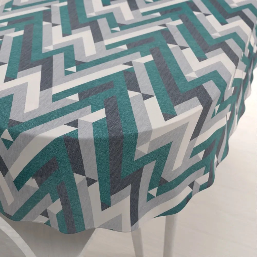 Biante Zamatový oválny obrus Tamara TMR-026 Zeleno-sivý designový cik-cak 140x220 cm
