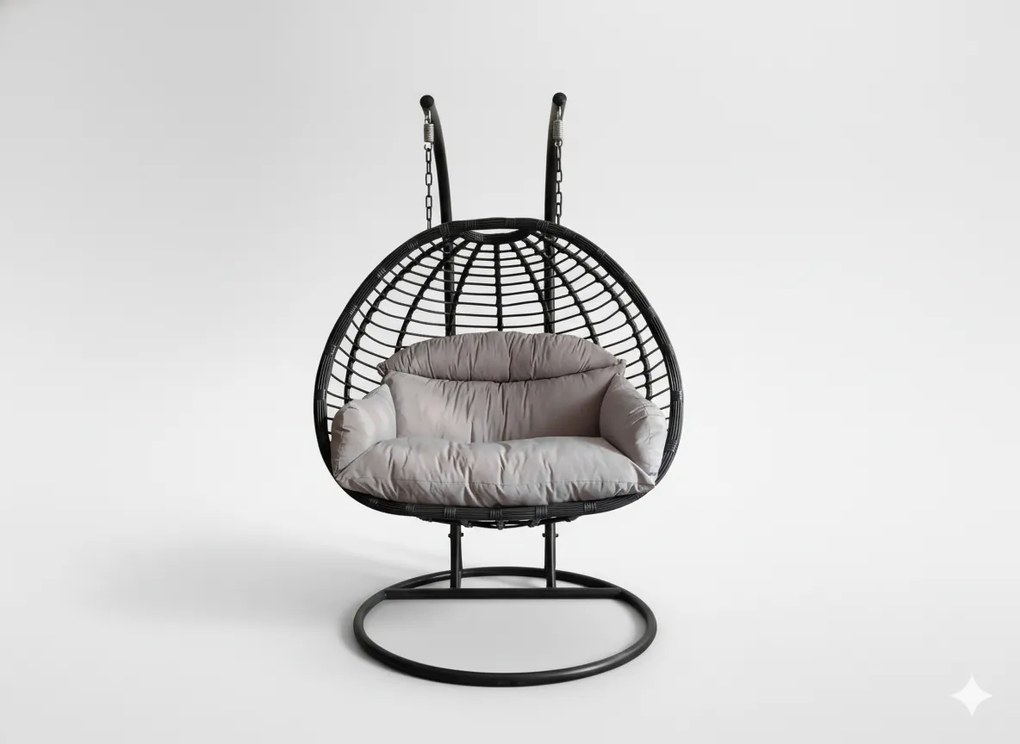 CH GASPAR DVOJMEDZINÁVODNÁ ZÁVESNÁ STOLIČKA – ŠEDÁ, ŠEDÝ VANKÚŠ, TMAVOSÉRY RÁM