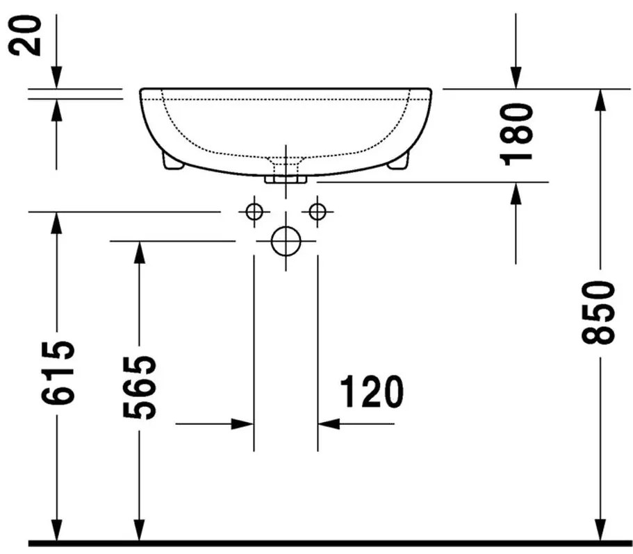 Duravit D-Code - Polozápustné umývadlo, 1 otvor pre armatúru prepichnutý, 55 x 44 mm, biele 0339550000
