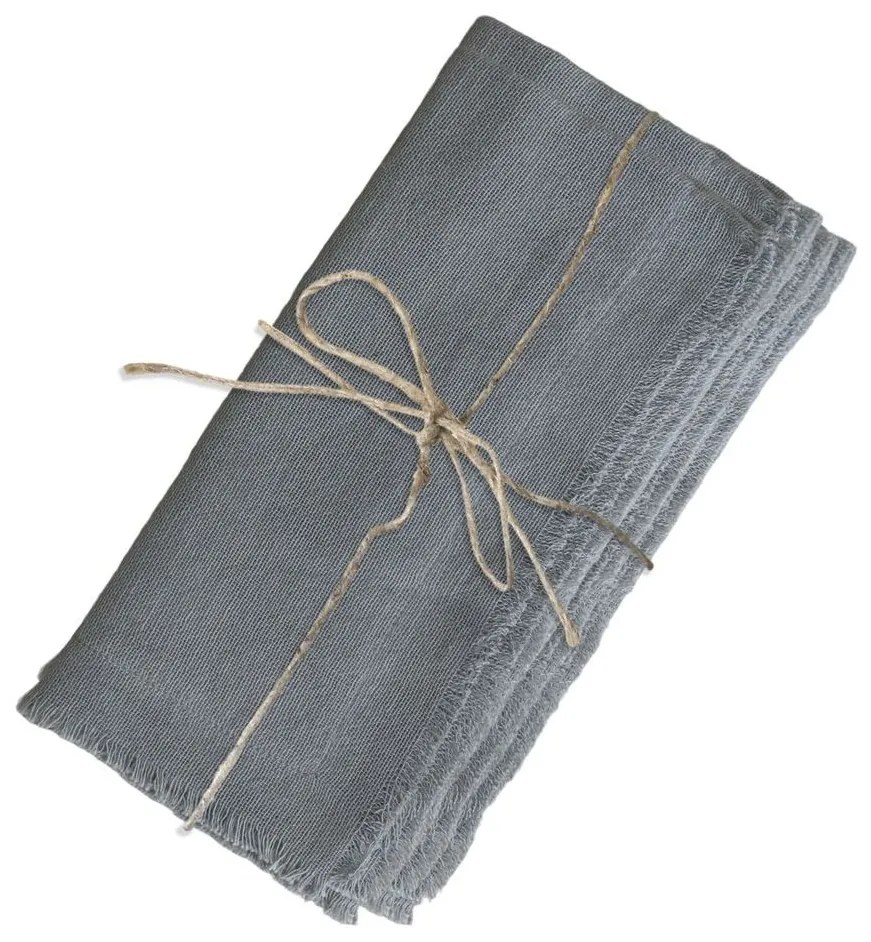 Set 4ks šedý ľanový obrúsok s rozstrapkanými okrajmi - 40*40cm