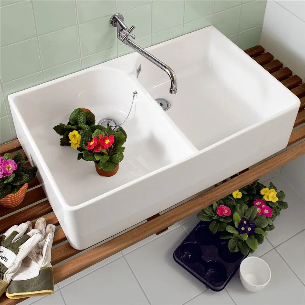 VILLEROY &amp; BOCH O.novo keramický dvojdrez s prepadom, 895 x 500 x 220 mm, biela alpská, s povrchom CeramicPlus, 633200R1