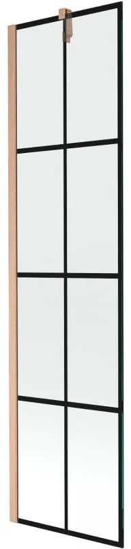 Mexen Next, 1-krídlová vaňová zástena 50 x 150 cm, 6mm číre sklo - čierny vzor, medená matná, 895-050-000-00-70-77