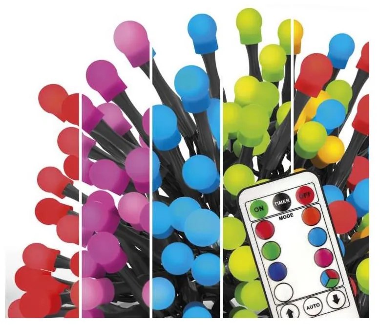 LED RGB Vianočná vonkajšia reťaz 96xLED/64 módov 15m IP44 + diaľkové ovládanie