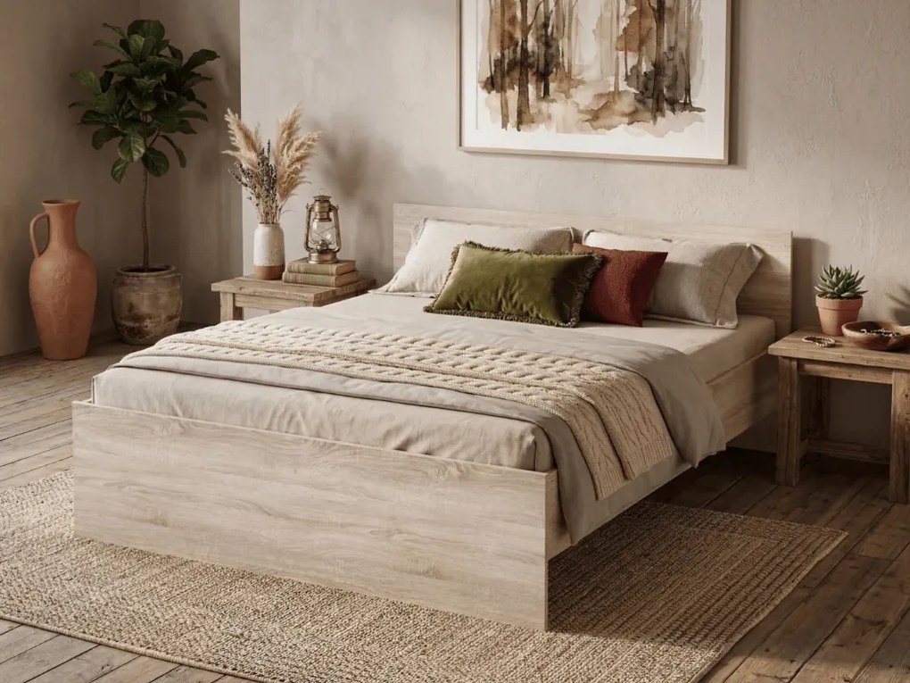 Posteľ ELISA 160 x 200 cm, dub sonoma Rošt: Bez roštu, Matrac: Matrac COCO MAXI 20 cm