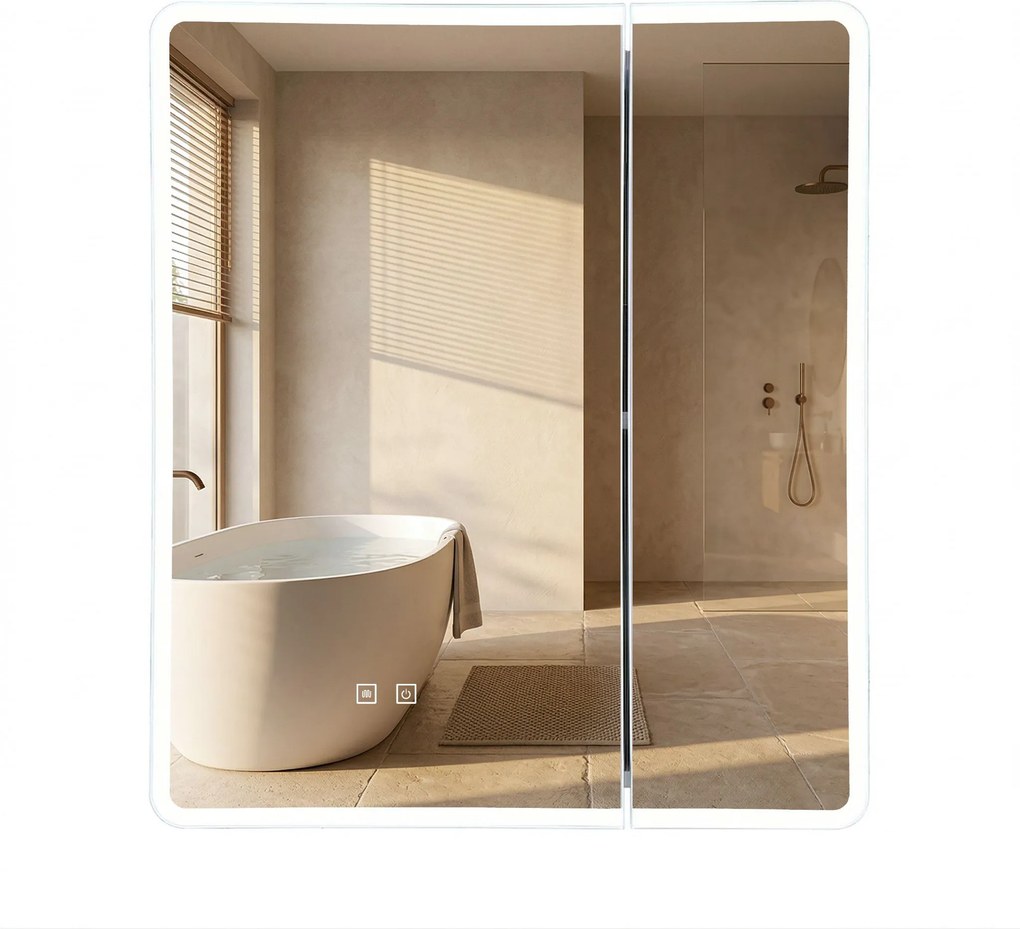Rea Rea, LED zrkadlová skrinka s osvetlením 60x70 cm, plast, M1011-60, biela-šedá, REA-M0100