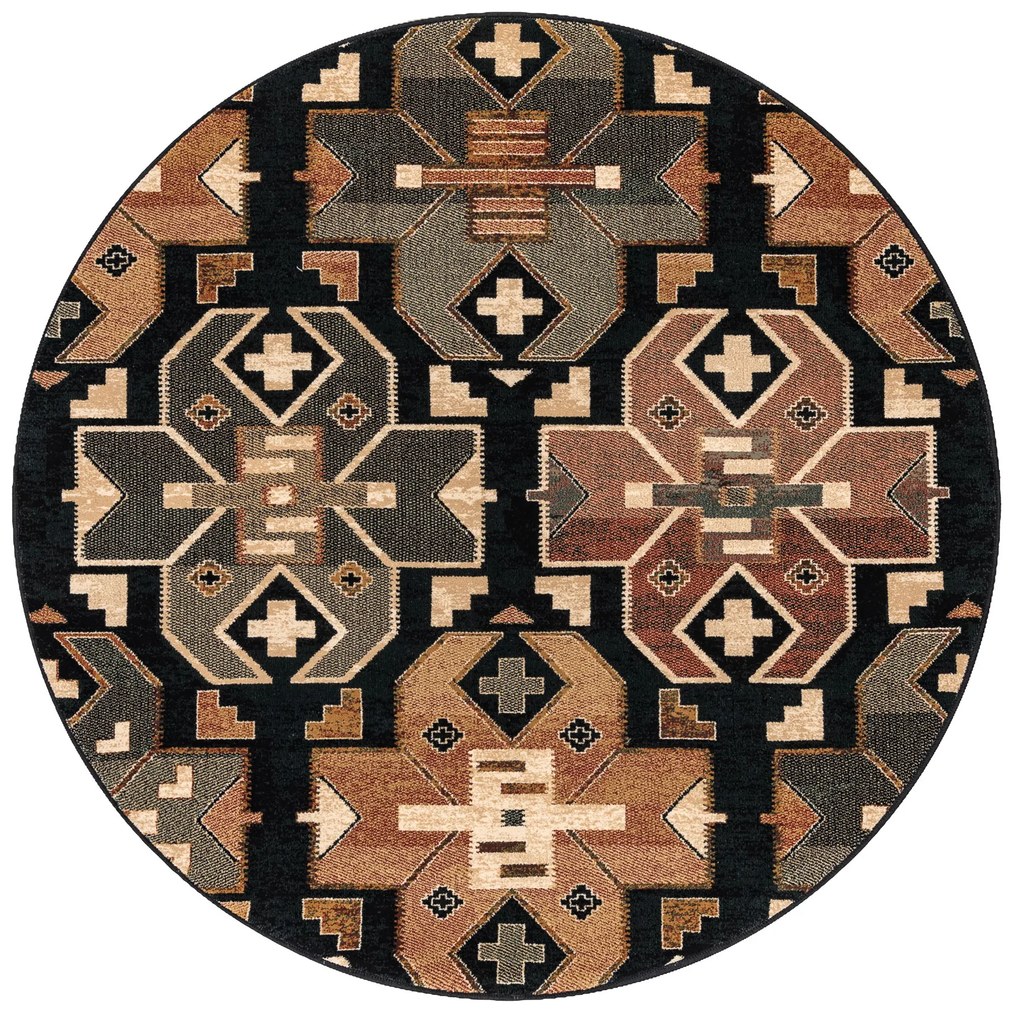 Vlnený kruhový koberec SUPERIOR DIAS Etno Navy