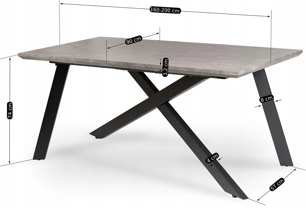 JAKS Rozkladací stôl Hamilton 160-200 cm sivý betón