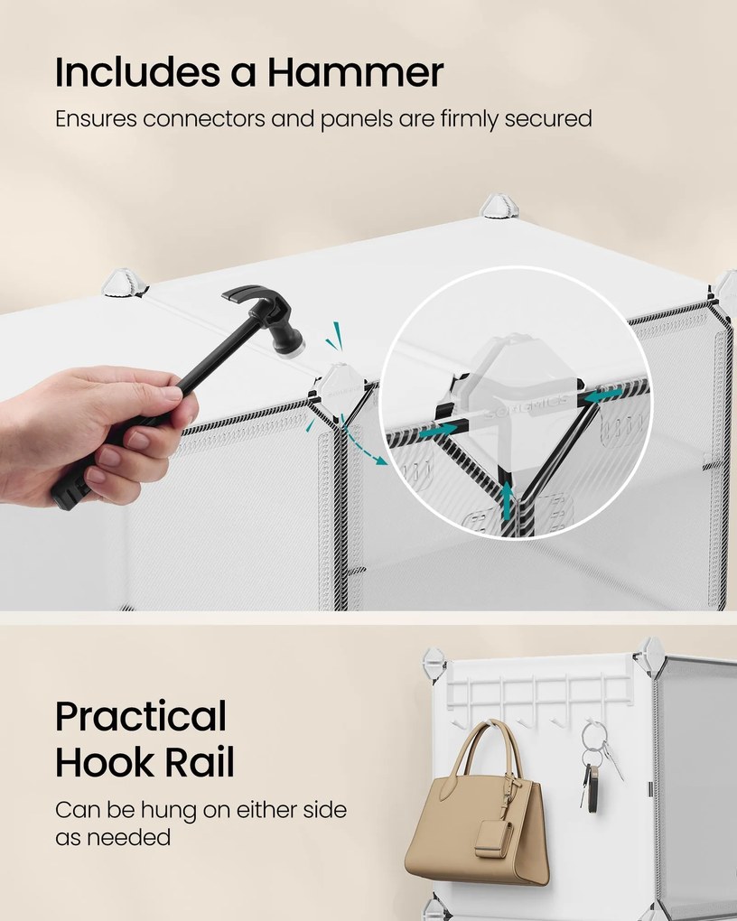 Spojiteľný stojan na topánky pre až 48 párov topánok, biely a priehľadný