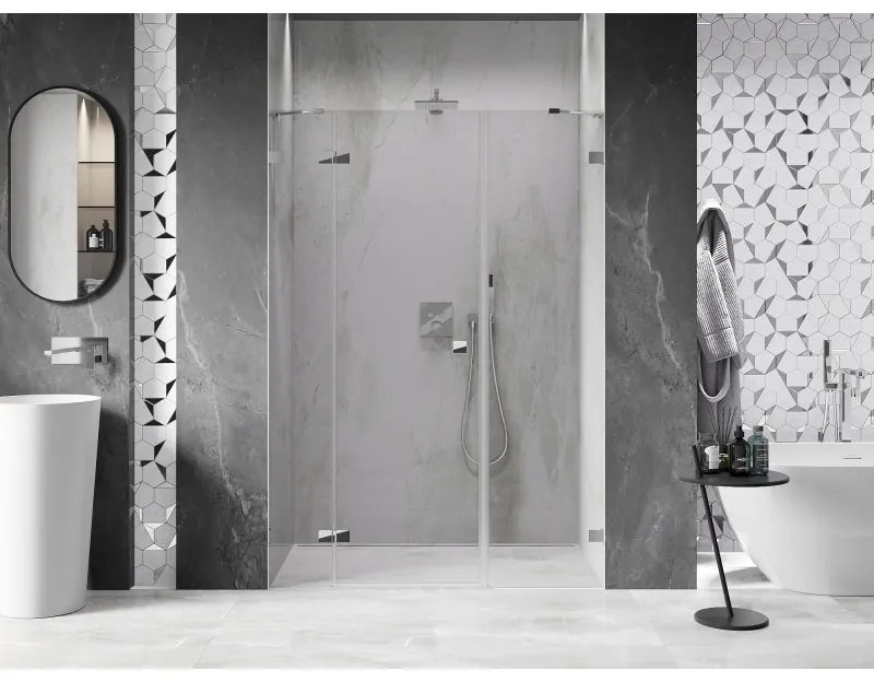 Mexen Lunar, ľavé otočné sprchové dvere 125 cm, číre sklo, chrómový profil, 834S-125-050-01-00-L