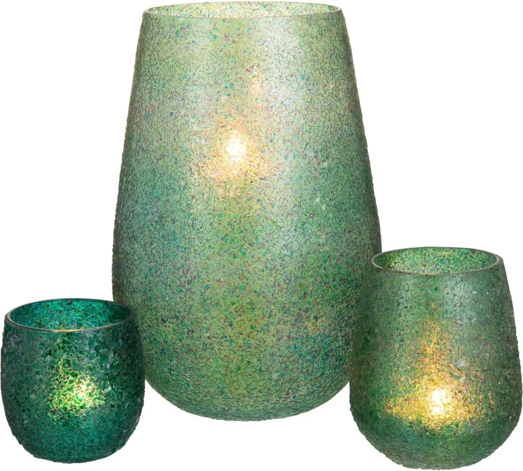 Velký skleněný svícen Tom zelený – 17,5*17,5*26,5 cm
