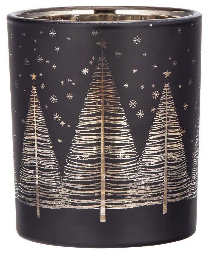 Altom Sklenený svietnik Golden Christmas tree čierna, pr. 9 x 10 cm