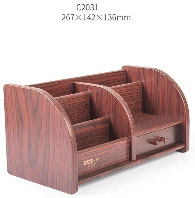 Drevený stojan na perá s 5 priehradkami a zásuvkou tmavé drevo