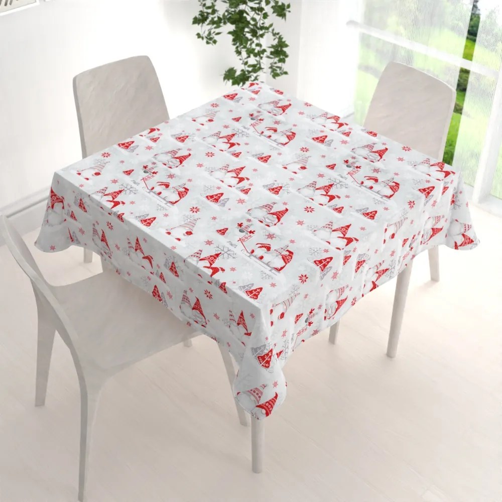 Biante Vianočný bavlnený štvorcový obrus Sandra SA-133 Červení škriatkovia na svetlo sivom 90x90 cm