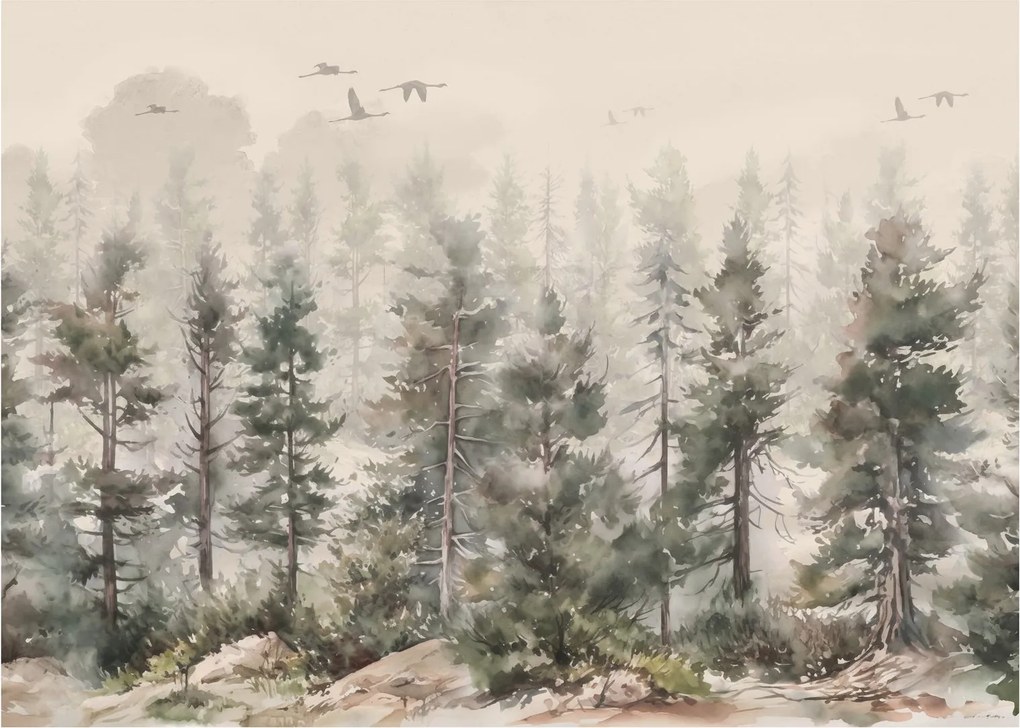 Sklenený obraz - Borovicový les I., aquarel (70x50 cm)
