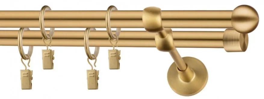 Dekorstudio Garniža dvojradová Guľa zlatá 19mm Dĺžka: 180cm, Typ uchytenia: Držiak dvojitý modern, Typ príslušenstva: Krúžky tiché so štipcami