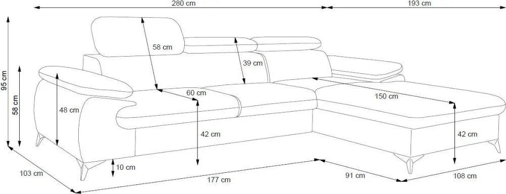 Rohová sedacia súprava Scala, červená látka, pravý roh