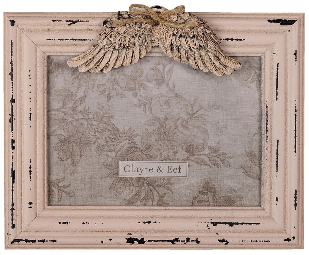 Ružový drevený fotorámček s krídlami - 24*3*19 cm / 13*18 cm