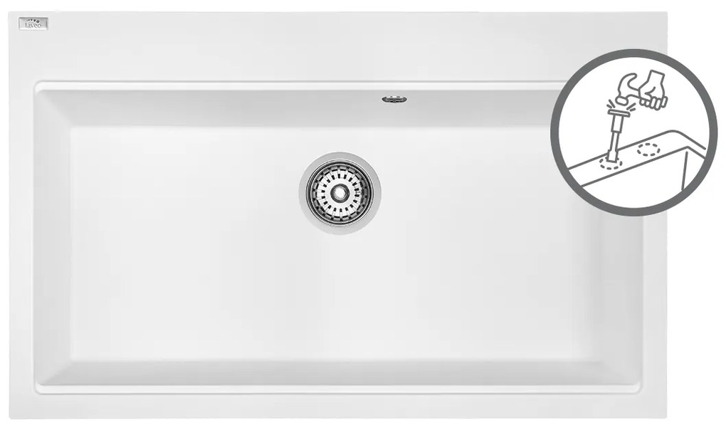 Laveo Tau, 1-komorový granitový drez 800x500x215 mm, biela, LAV-SBT_6108