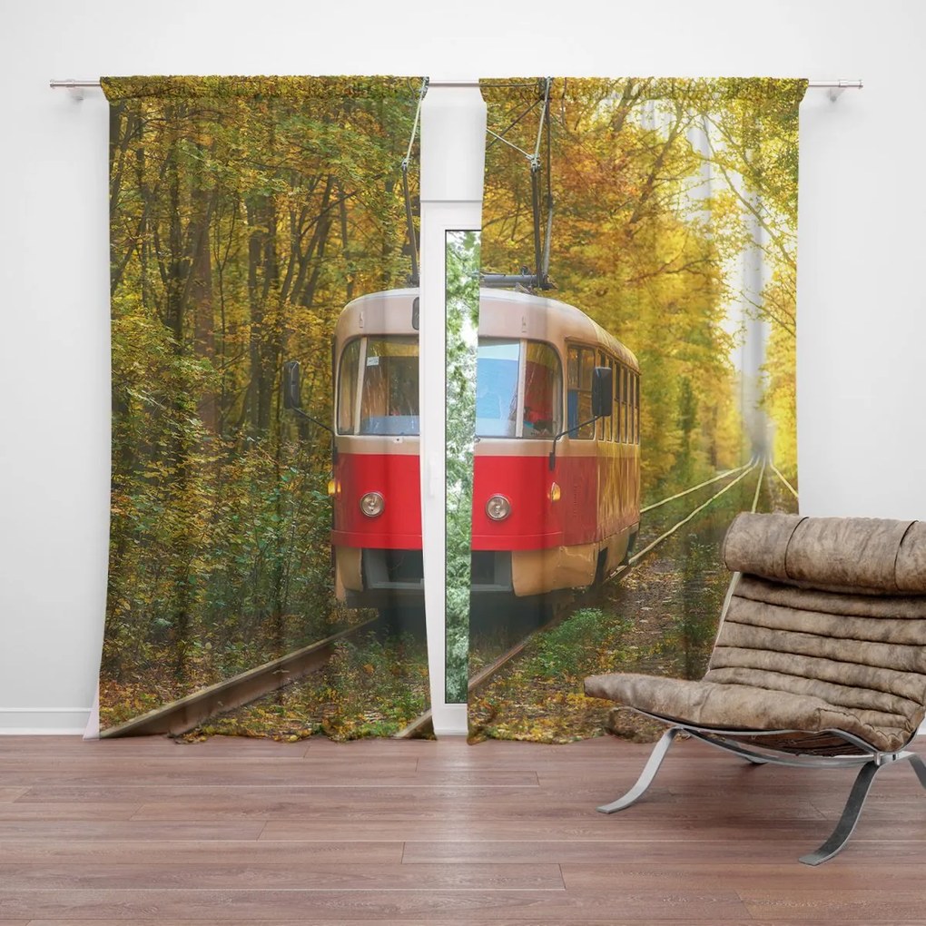 Sablio Záves Červená električka v lese: 2ks 140x250cm