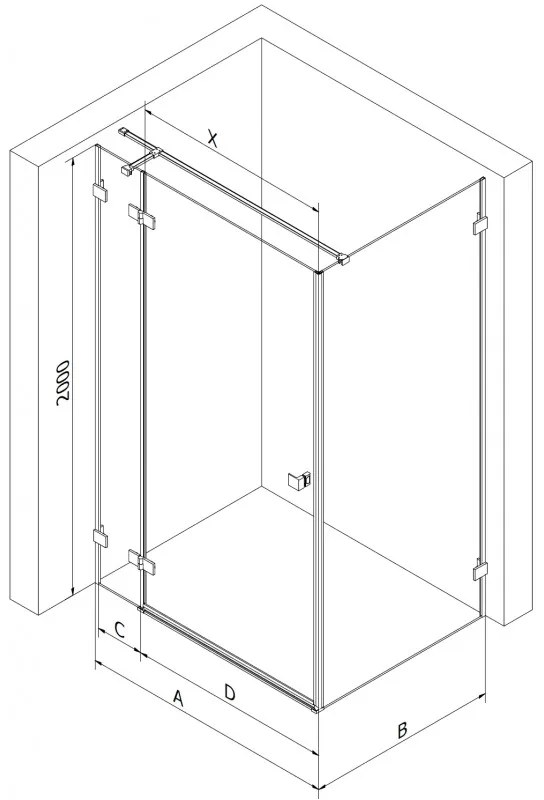 Mexen Lunar T, výklopný ľavý sprchový kút 140 x 70 cm, 8mm číre sklo, oceľový profil, 834T-140-070-97-00-L