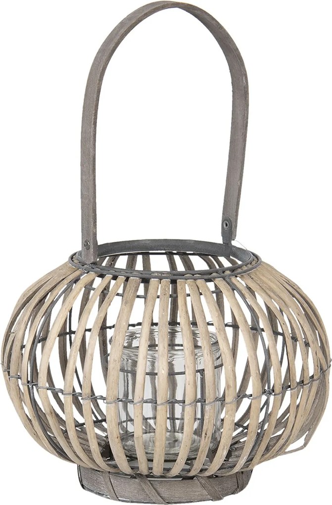 Drevená lampáš so skleneným valcom na sviečku Anouska - Ø 28 * 20 cm