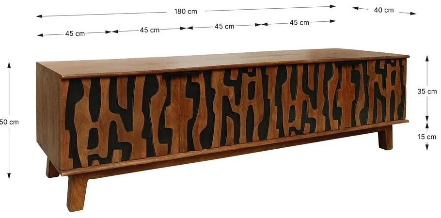 Hnedý TV stolík z mangového dreva 180x50x40 cm Kantu – MOME