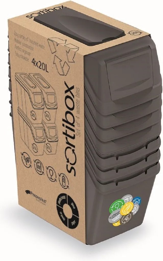 PROSPERPLAST Sada odpadkových košov SORTIBOX, 4x20l