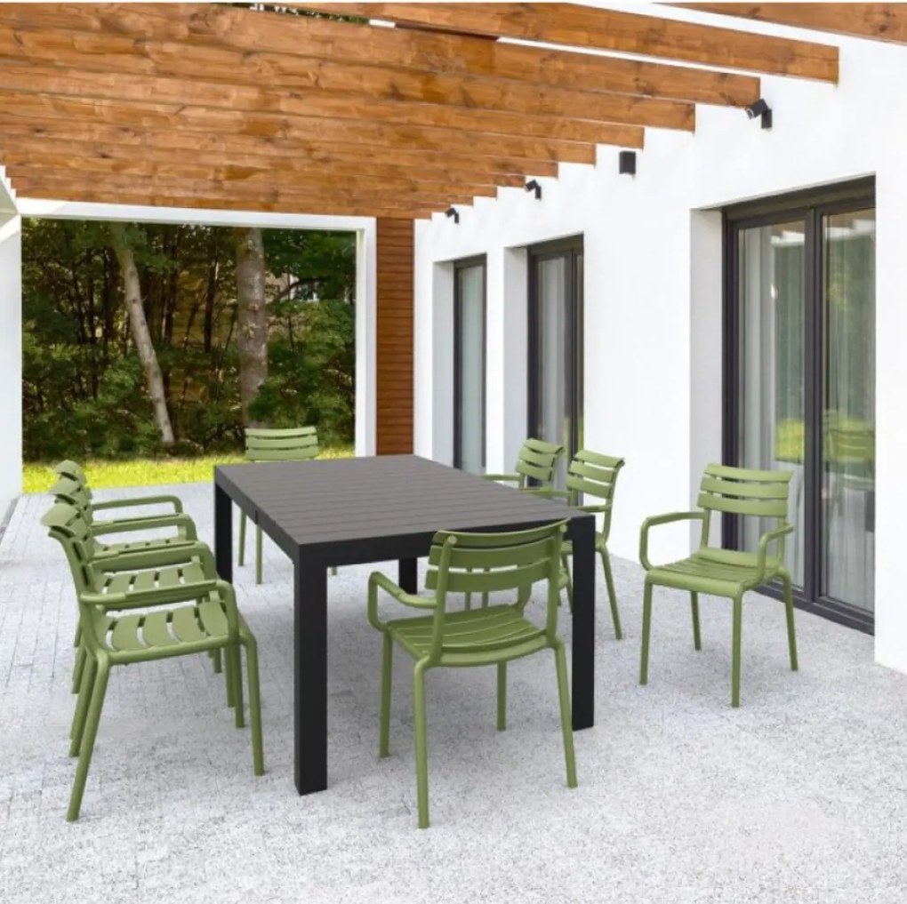 PARIS záhradná stolička s podrúčkami olive green