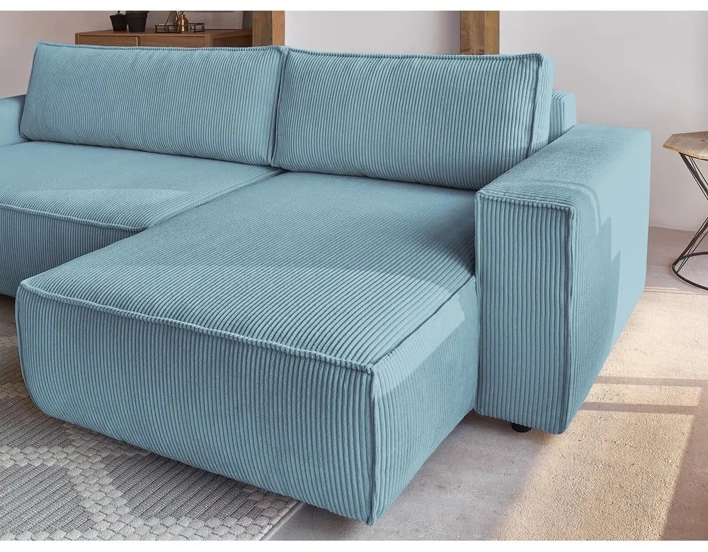 Menčestrová rozkladacia/s úložným priestorom rohová pohovka v mentolovej farbe Nihad – Bobochic Paris