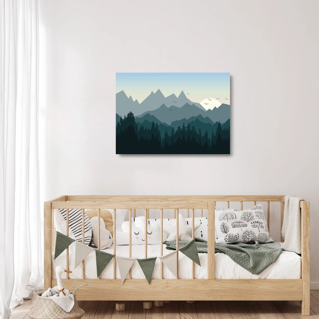 Sklenený obraz - Hory pohľadom grafika (70x50 cm)