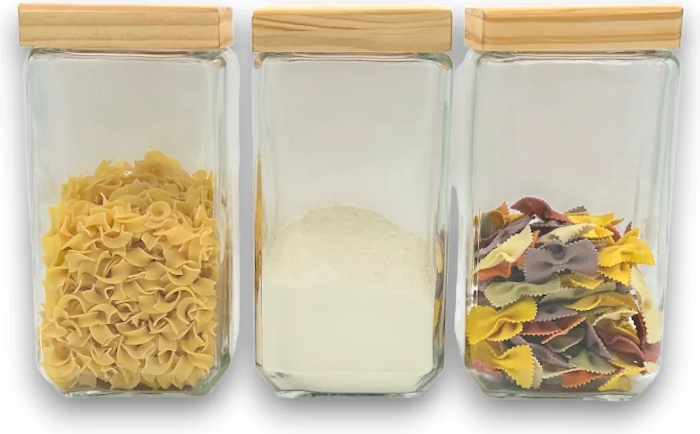 5Five® 2. akosť - Sklenená pevná dóza hranatá s dreveným vekom, 2l KWADR