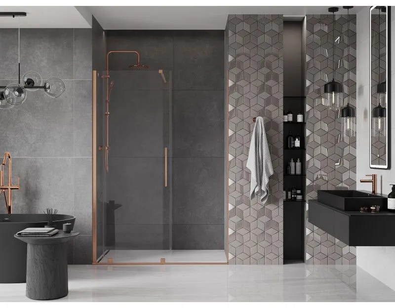 Mexen Velar, posuvné dvere do otvoru 150x200 cm, 8mm číre sklo, medená matná, 871-150-000-01-65