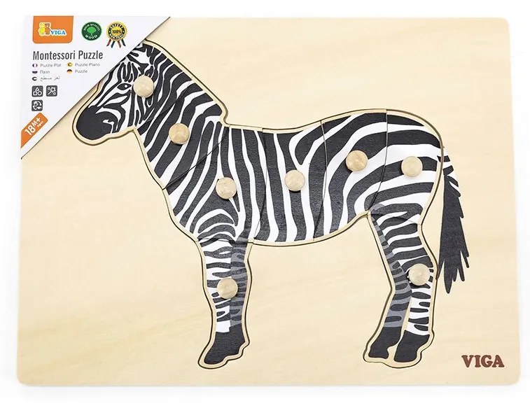 Detské drevené puzzle s úchytmi Montessori Viga Zebra