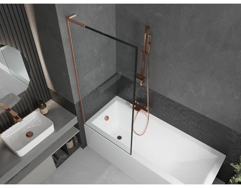 Mexen Next L, 1-krídlová vaňová zástena 80 x 150 cm, 6mm číre sklo-čierny vzor, medený profil, 895-080-000-03-70-65