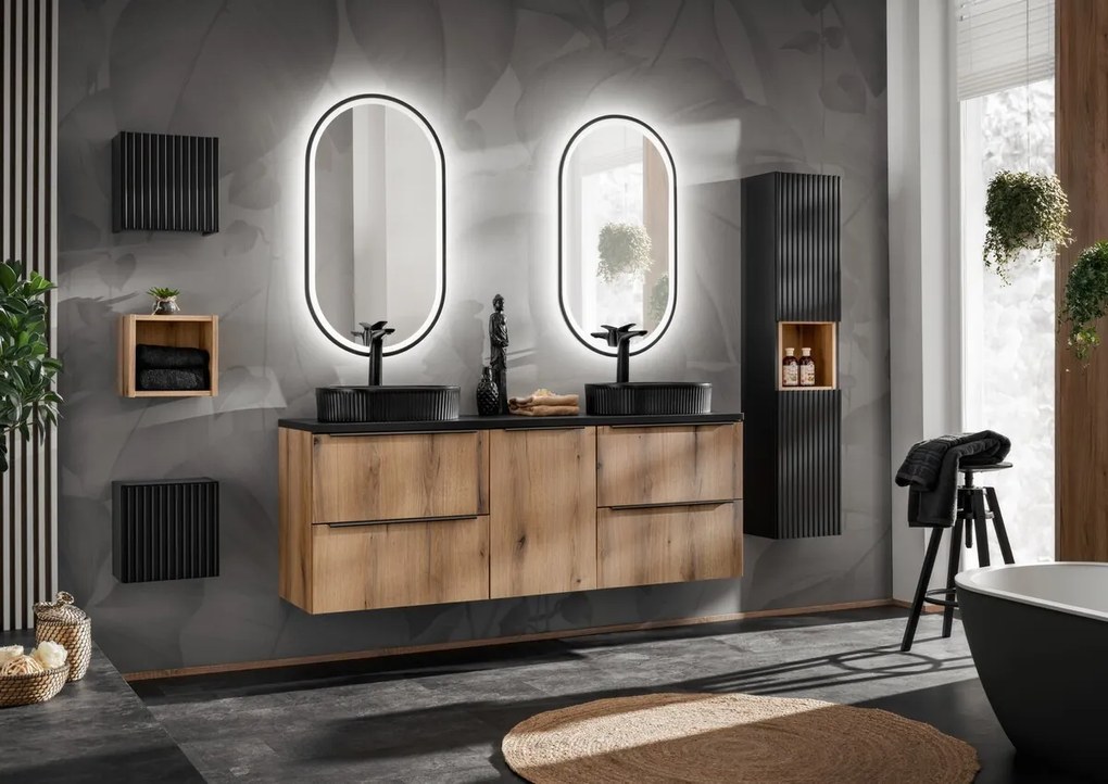 Závěsná umyvadlová skříňka Nova Oak 81-40-1DK 40 cm s košem na prádlo dub evoke