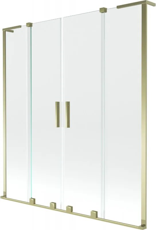 Mexen Velar L Duo, 2-krídlová posuvná vaňová zástena 140 x 150 cm, 8mm číre sklo, zlatá lesklá, 896-140-003-02-50
