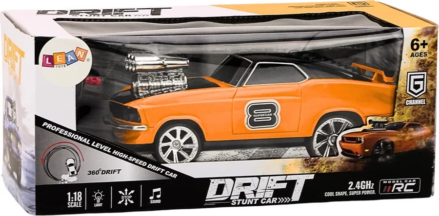 LEAN Toys Diaľkovo ovládané auto 1:18 drift 360 svetlá zvuky oranžové