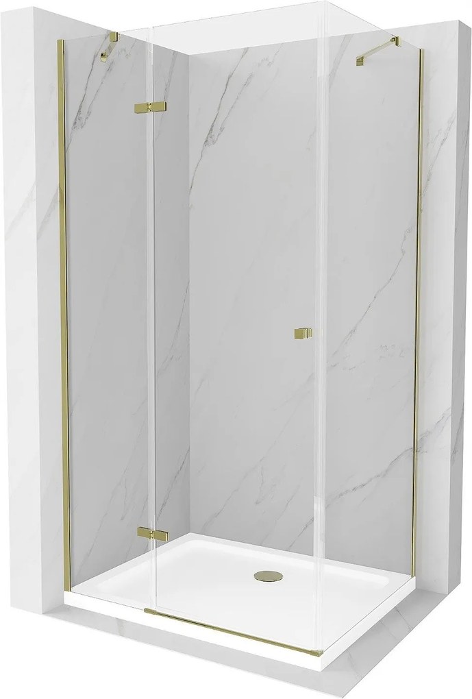 Mexen Roma, sprchovací kút 70 (dvere) x 90 (stena) cm, 6mm číre sklo, zlatý profil + slim sprchová vanička 5cm, 854-070-090-50-00-4010