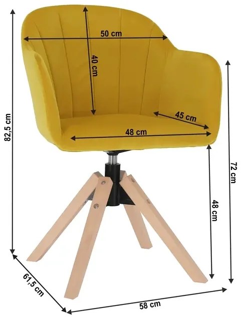 Dizajnové otočné kreslo Dalio - žltá (Velvet) / buk