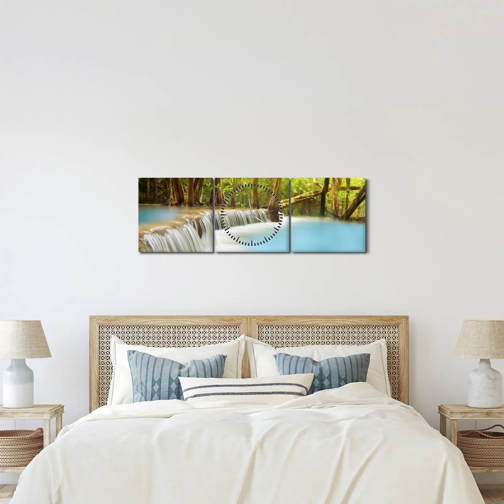 Obraz Huay Mae Kamin vodopádu v lese (s hodinami) (90x30 cm)