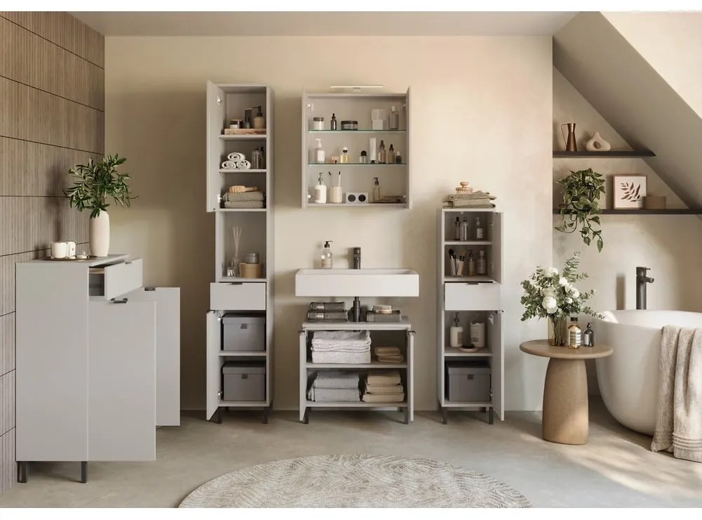 Krémová vysoká kúpeľňová skrinka 60x97 cm Arcena – Germania