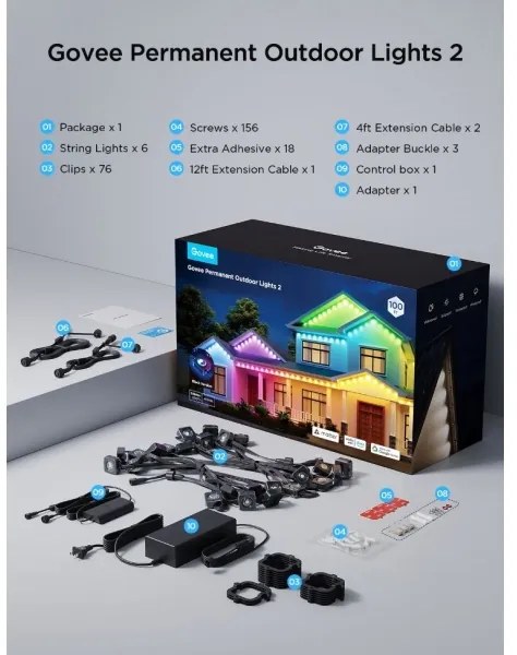 Govee - LED RGBIC String Downlights 30m Wi-Fi Matter IP67