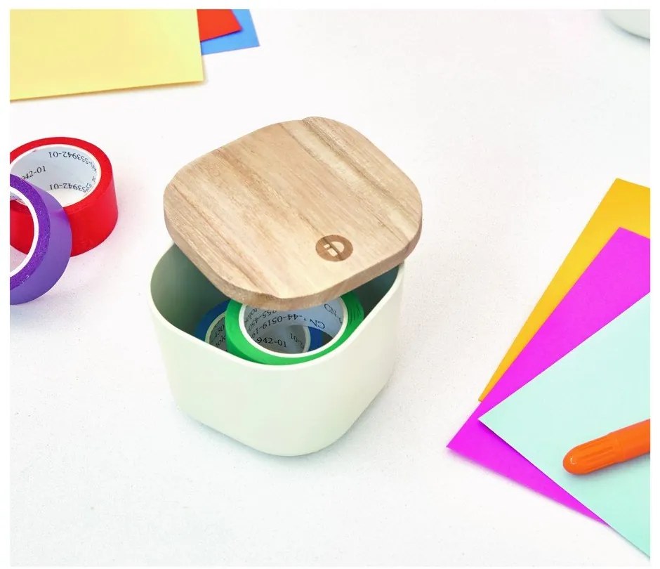 Biely úložný box s vekom z dreva paulownia iDesign Eco, 9 x 9 cm