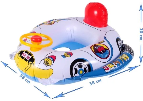 Nafukovacie čln - plávacie auto pre deti s volantom