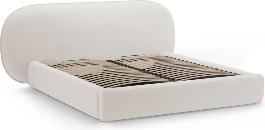Krémovobiela čalúnená dvojlôžková posteľ s úložným priestorom s roštom 200x200 cm Ovalo – Micadoni