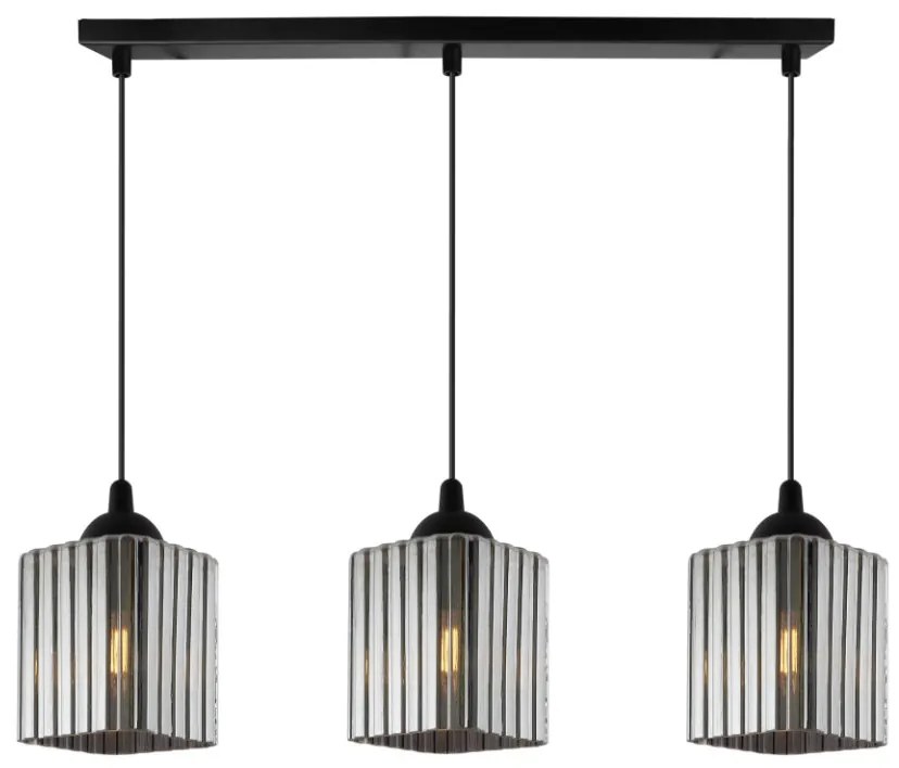 Závesné svietidlo Riffle Square, 3x grafitové sklenené tienidlo, b